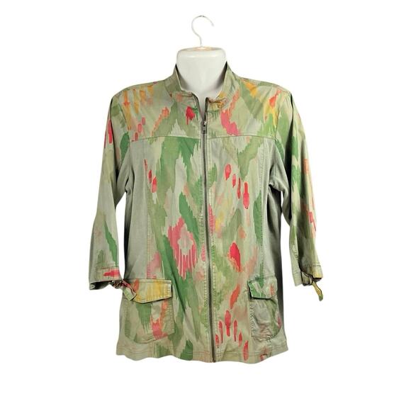 Zenergy by Chico's Jackets & Blazers - Chico's Zenergy Women's Green Abstract Full Zip Roll Slv Pocket Jacket SZ 2 US L